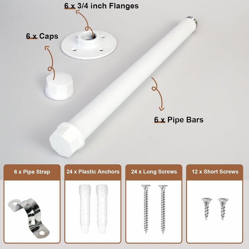 Pintuson 6 PCS Industrial Pipe Clothes Bar 12 Inch - Pipe Clothing Rack Wall Mount - Face Out Closet Rods for Hanging Clothes Commercial Retail Boutique Laundry Shirt Display - White - Image 3